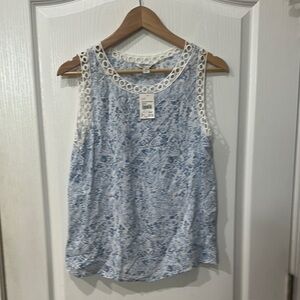 Cato size small sleeveless paisley blue and white top NWT